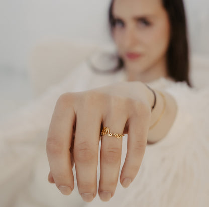 Ring it MAMA Ring 18k vergoldet 925 Silber Schriftzug Geschenk