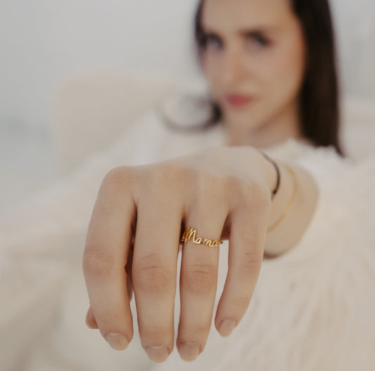 Ring it MAMA Ring 18k vergoldet 925 Silber Schriftzug Geschenk